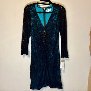 Chic Long Sleeve Lace Dress in Black and Teal